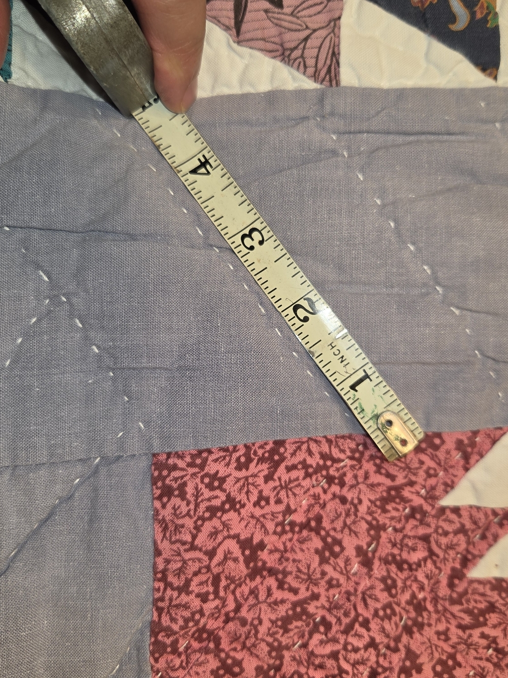 Handmade Multicolor Pineapple Patchwork Quilt - White, Pink, Teal, Mustard - Picture 3 of 10